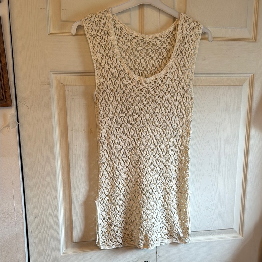 Vintage Cream Crochet Sleeveless Top